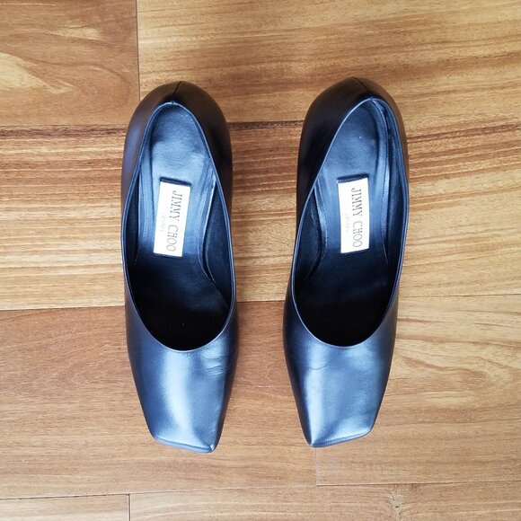 Jimmy Choo Marcela 85 Square-Toe Pumps in Black Calfskin Leather Size 6 - Picture 1 of 11